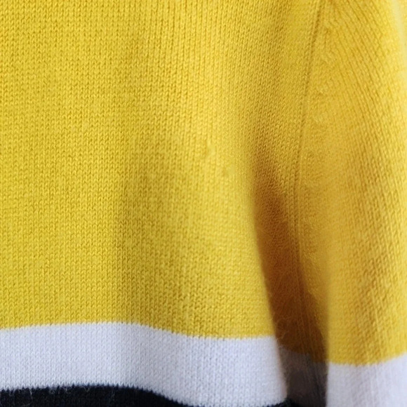 Red Button Cardigan Size L Yellow Block Black White Striped Long Sleeve *READ* - Picture 9 of 16